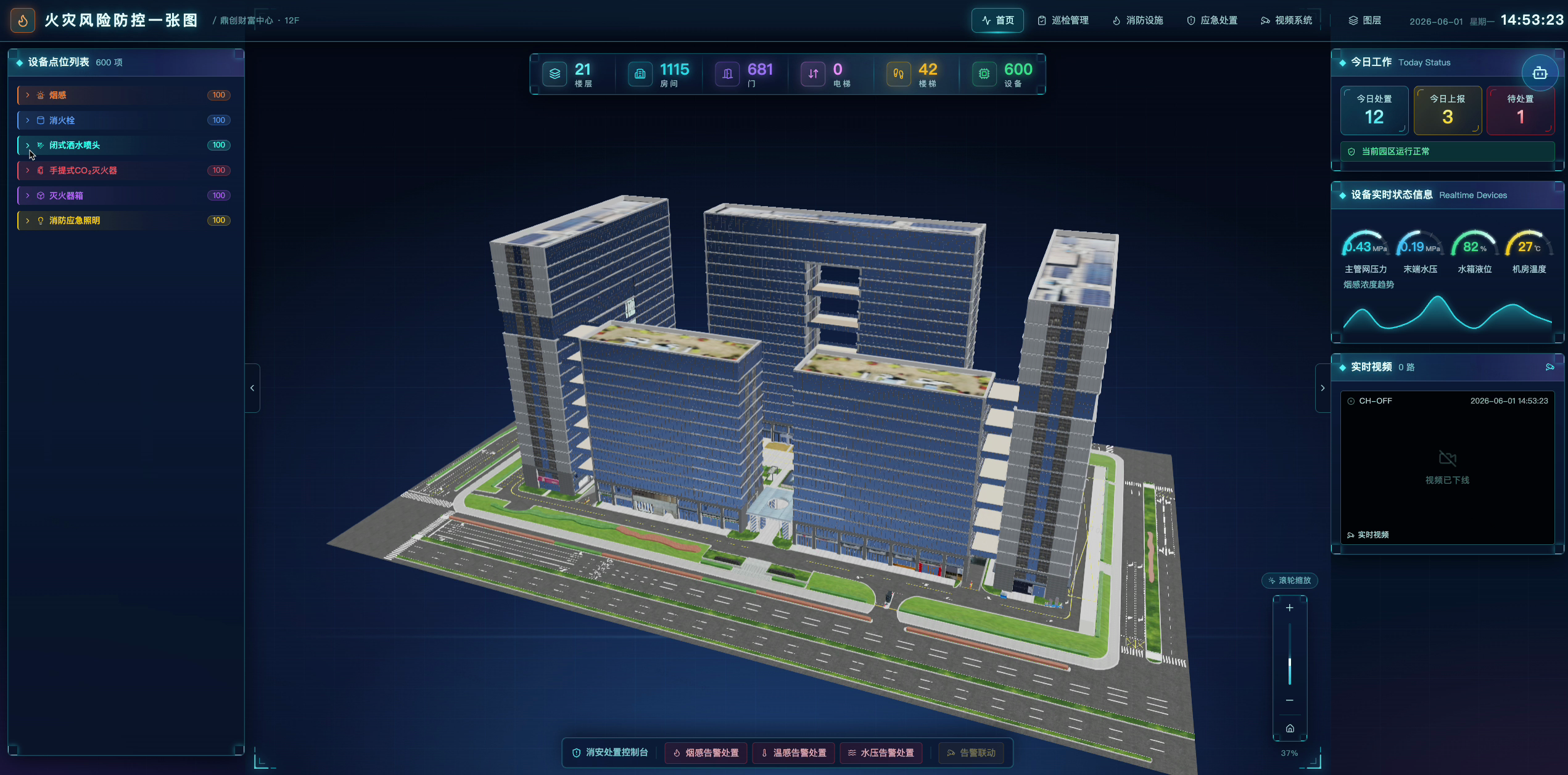 uStudio 火灾风险防控空间数据管理画面